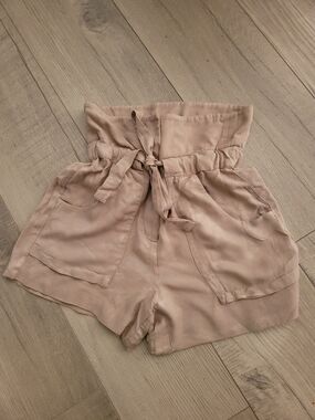 BCBGeneration High-Waist Paperbag Shorts in Blush Pink
